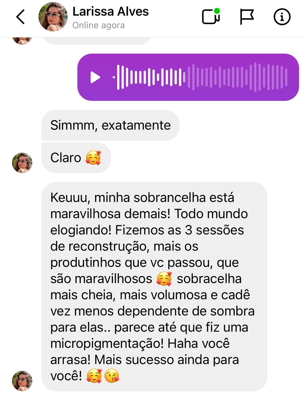 Print de cliente elogiando o resultado das 3 sessões de reconstrução