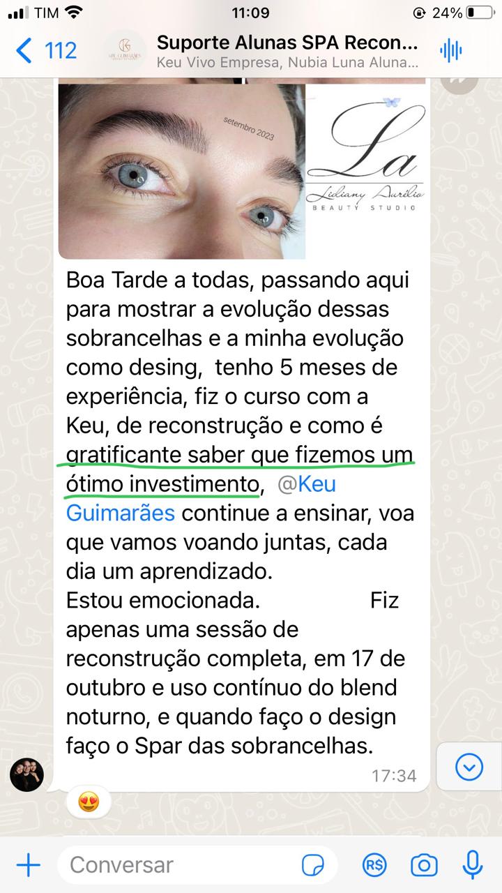 Print de aluna com 5 meses de experiência mostrando evolução e ótimo investimento