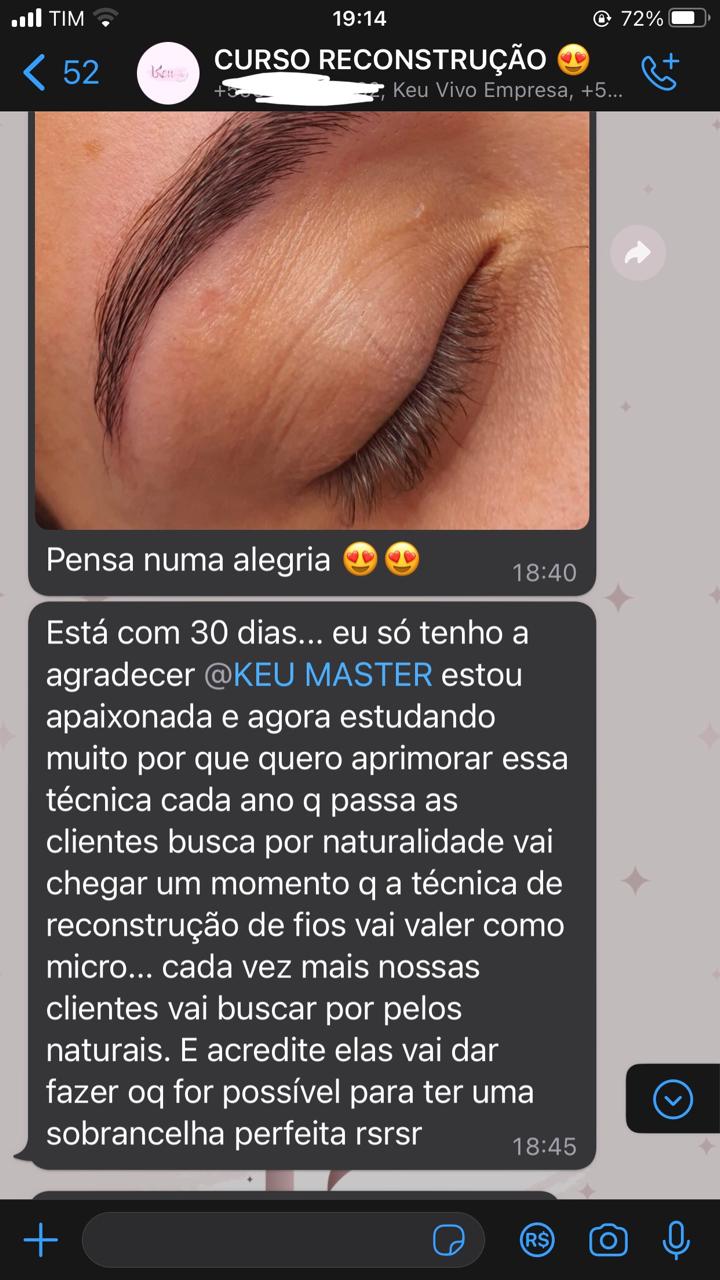 Print de aluna mostrando resultado da reconstrução com 30 dias