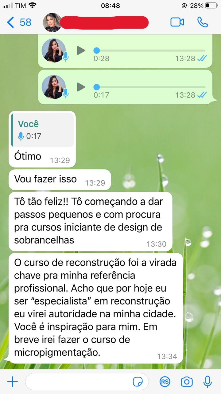Print de aluna dizendo que o curso de reconstrução foi a virada de chave para sua referência profissional
